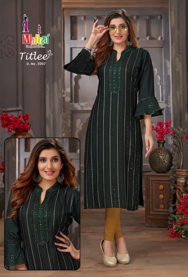 Maira Titlee 3 Beautiful Rayon Embroidery Kurti 